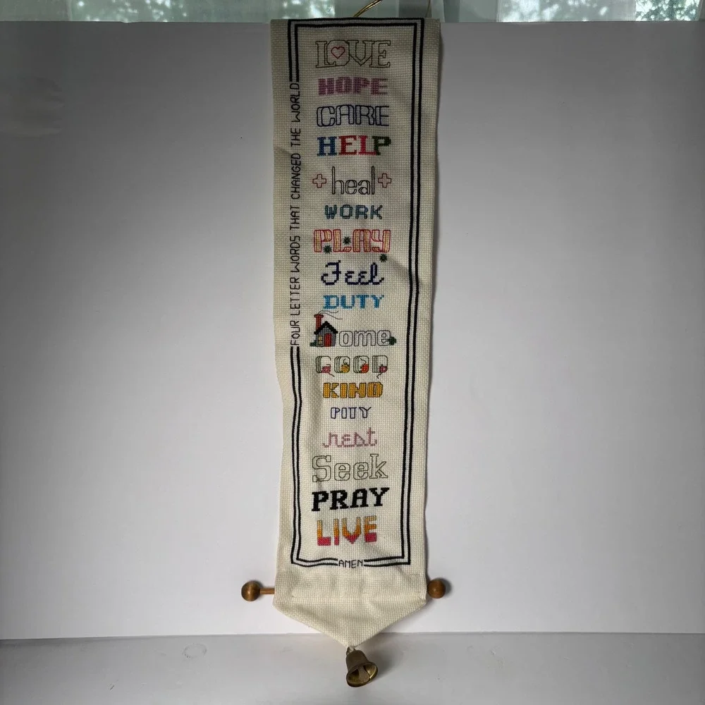 Handmade Cross Stitch Wall Hanging Four Letter Inspirational Words Marilyn Clark